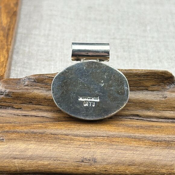 Vintage Mexico ATI Unique Natural Blue Stone 925 Silver Oval Pendant 12.4 g - Picture 3 of 12